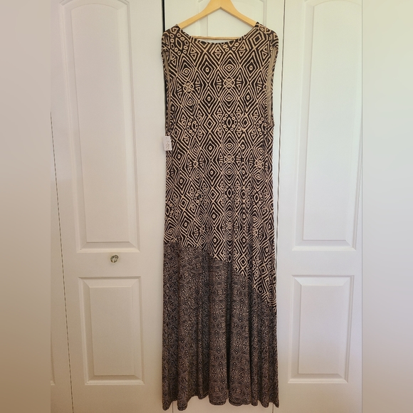 Soft Surroundings TulumTribal Bohemian Sleeveless Maxi Dress Brown Beige Size XL - Picture 7 of 12